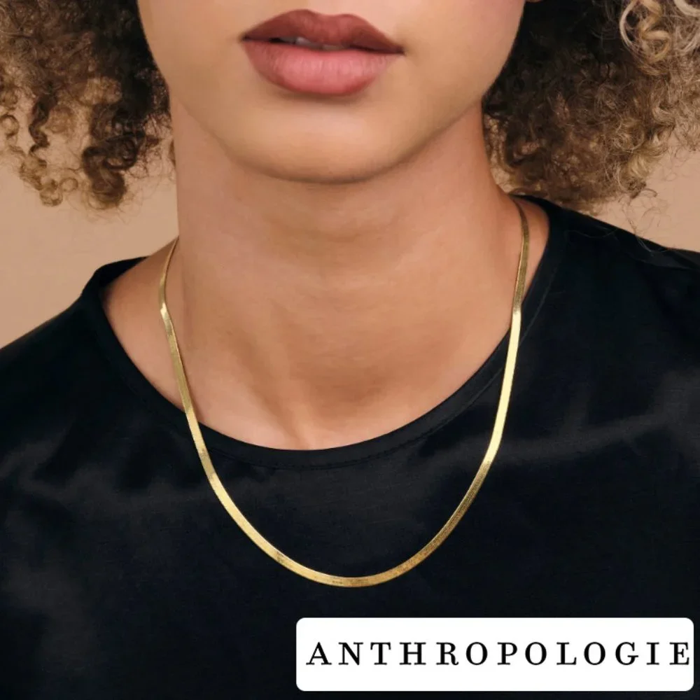 NWT! Anthopologie Flat Gold Herringbone Necklace - Picture 1 of 9